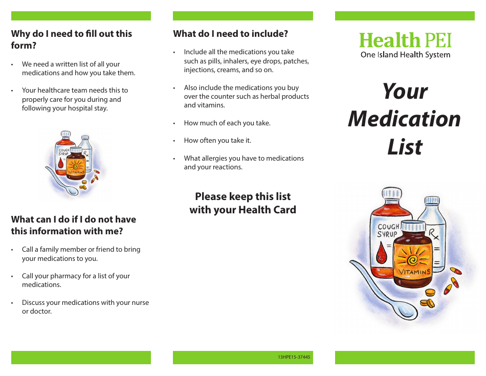 Form 13HPE15-37445 Medication List - Prince Edward Island, Canada, Page 1