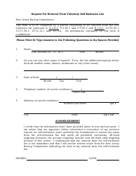 Document preview: Request for Removal From Voluntary Self-exclusion List - New Jersey