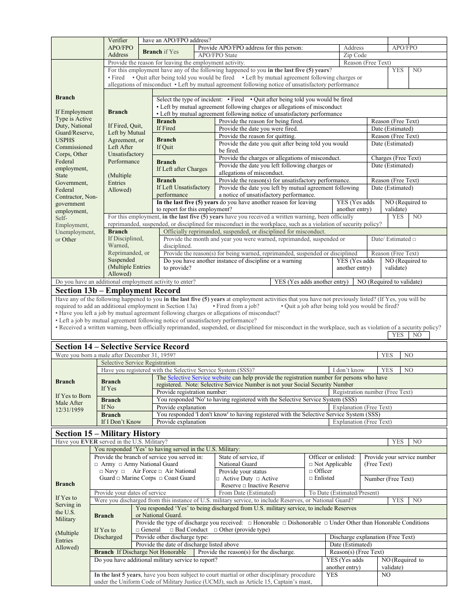 Form SF-85 Questionnaire for Non-sensitive Positions, Page 10