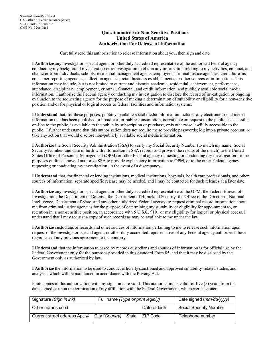 Form SF-85 Questionnaire for Non-sensitive Positions, Page 17