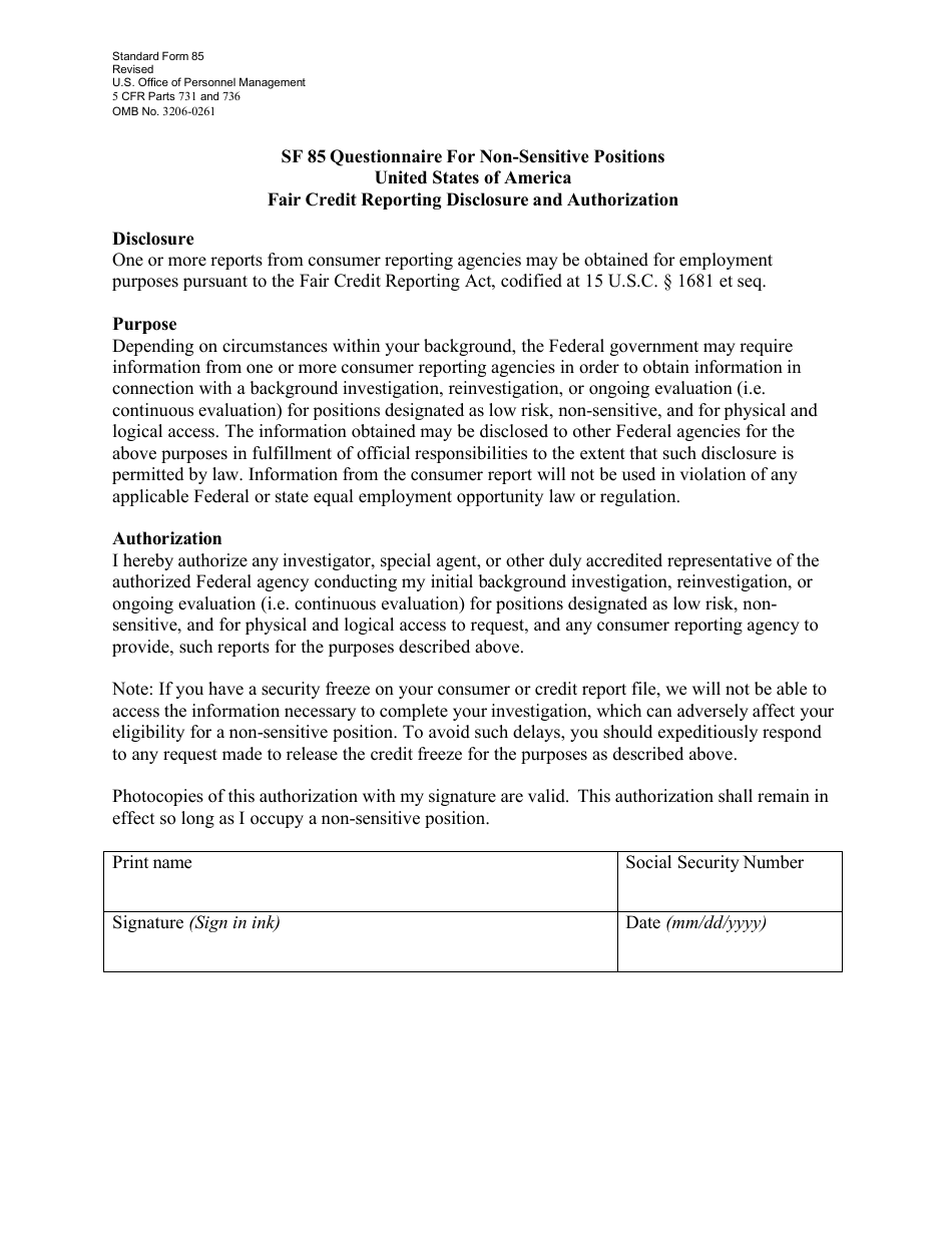 Form SF-85 Questionnaire for Non-sensitive Positions, Page 18