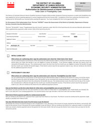 Form DHS340DC Authorization for Reimbursement of Interim Assistance - Initial Claim or Posteligibility Case - Washington, D.C.