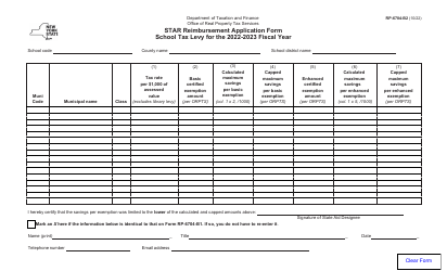 Document preview: Form RP-6704-B2 Star Reimbursement Application Form - School Tax Levy - New York, 2023