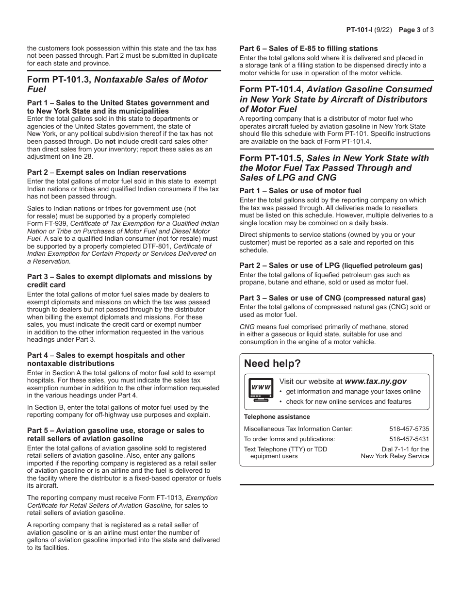 Instructions for Form PT-101 Tax on Motor Fuels - New York, Page 3