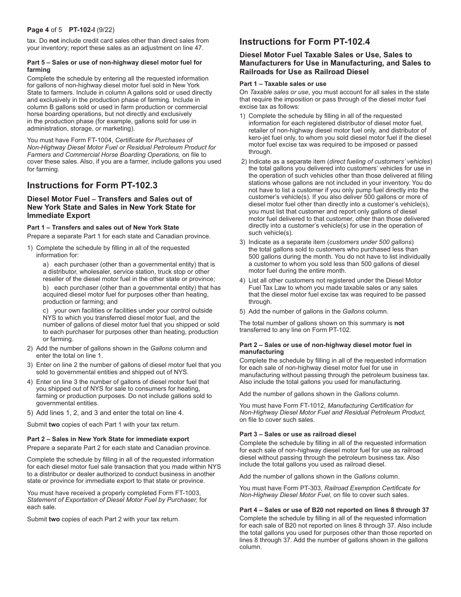 Instructions for Form PT-102 Tax on Diesel Motor Fuel - New York, Page 4
