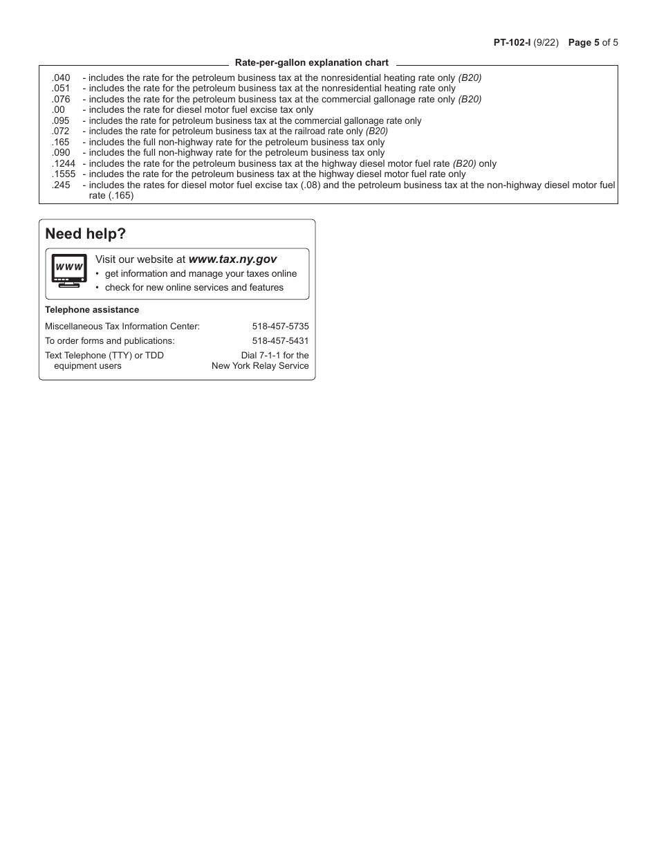 Instructions for Form PT-102 Tax on Diesel Motor Fuel - New York, Page 5