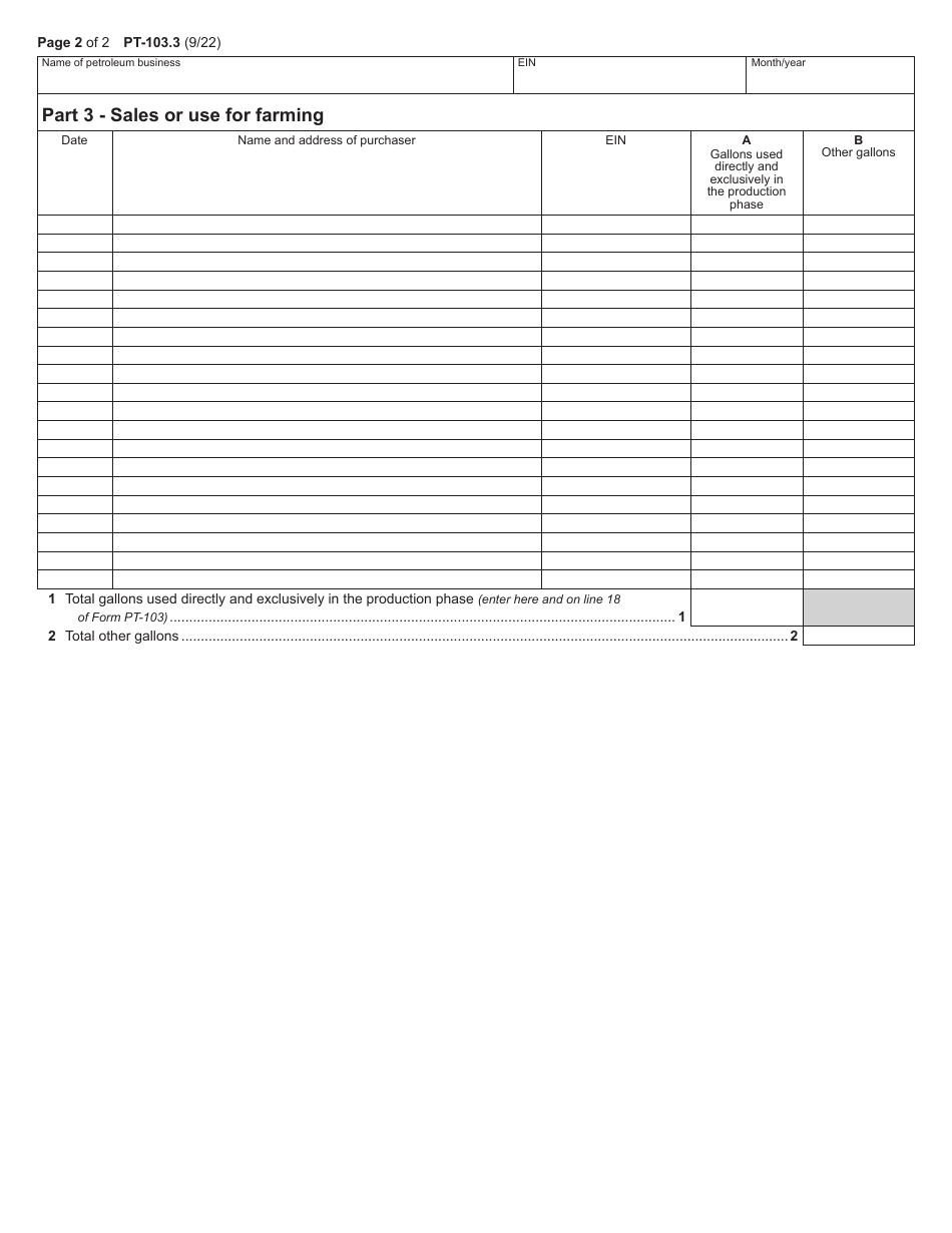 Form PT-103.3 Residual Petroleum Product - Sales as Bunker Fuel and Sales for Manufacturing or Farming Purposes - New York, Page 2