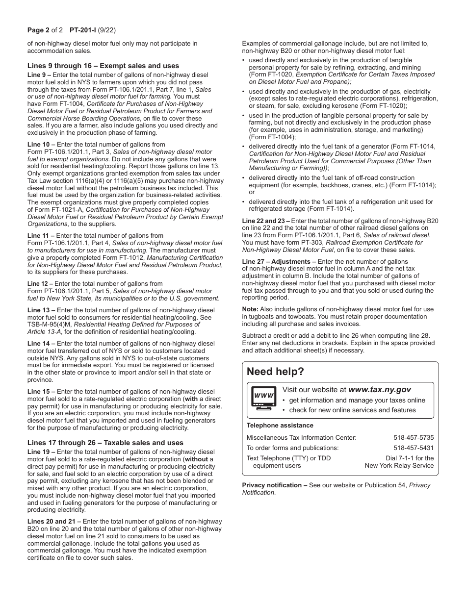 Download Instructions for Form PT-201 Retailers of Non-highway Diesel ...