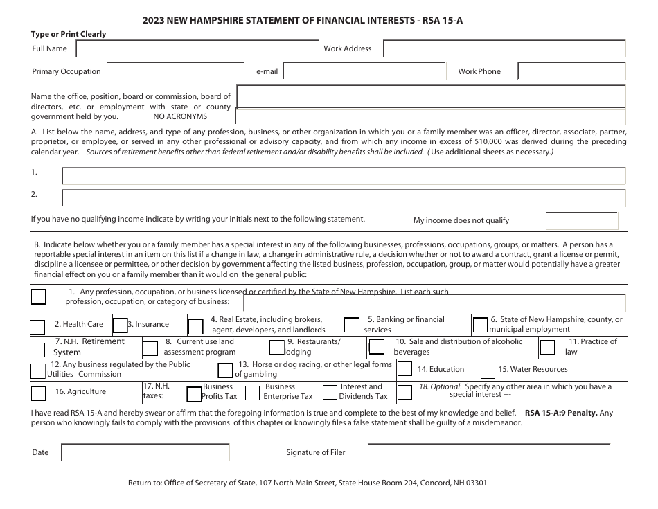 2023 New Hampshire Statement of Financial Interests Download Fillable ...