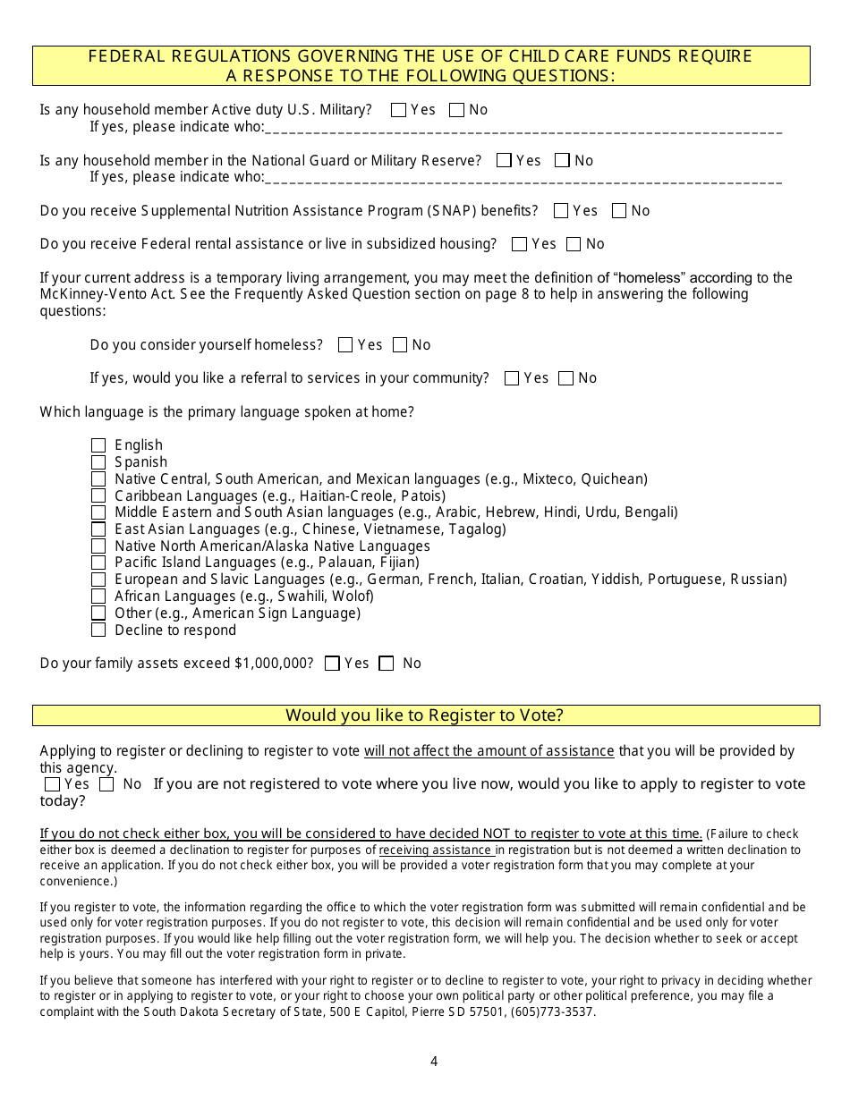 Form DSS-CC-950 Child Care Assistance Application - South Dakota, Page 4