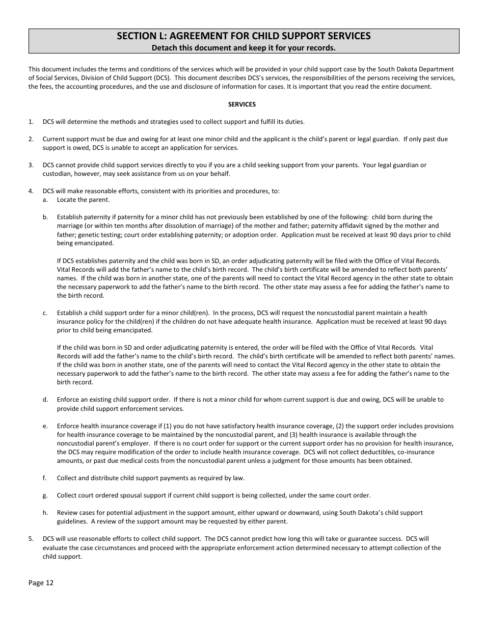 Form DSS-SE-408 Application for Child Support Services - South Dakota, Page 12