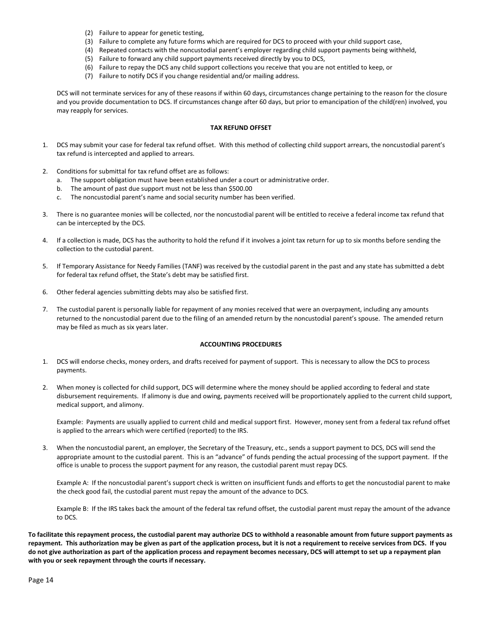 Form DSS-SE-408 Application for Child Support Services - South Dakota, Page 14