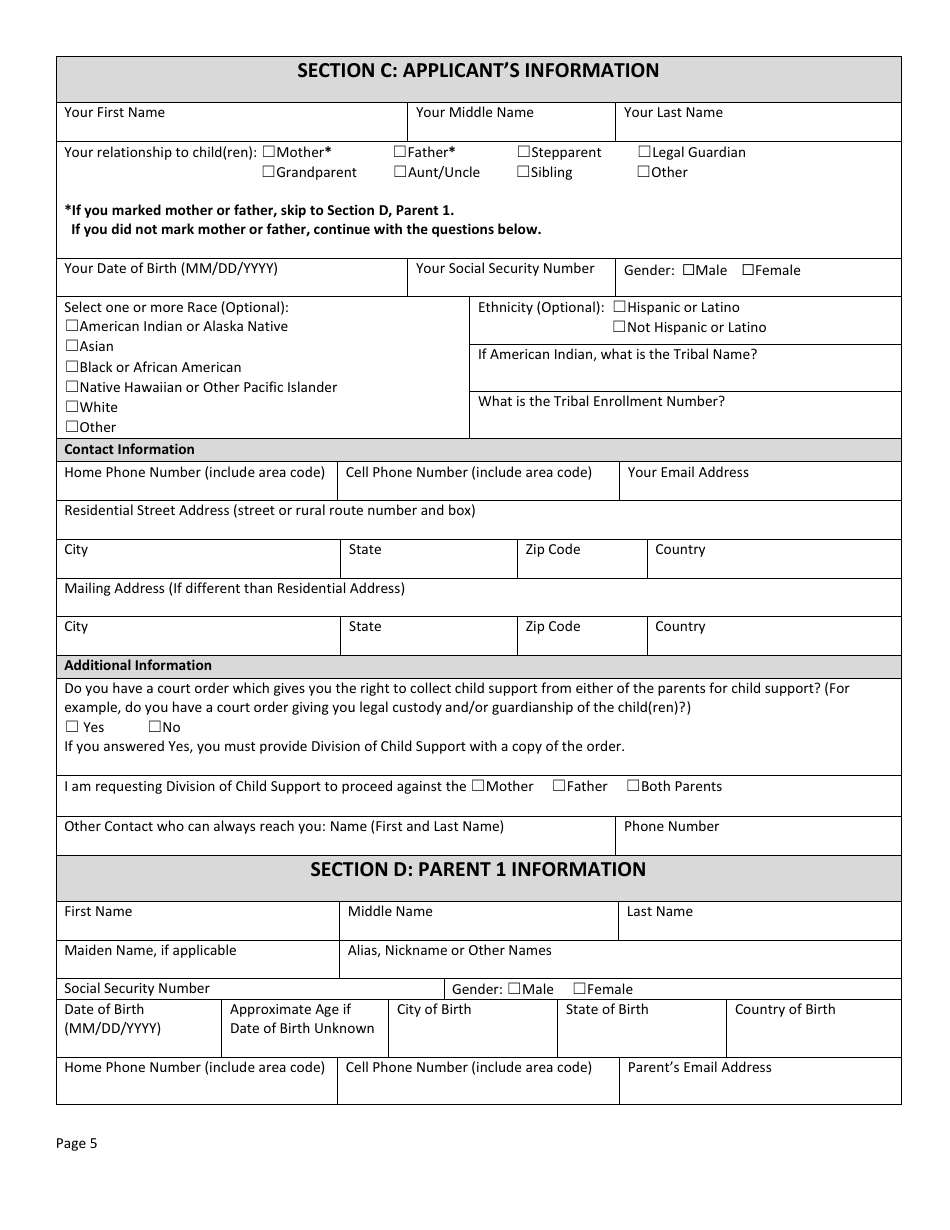 Form DSS-SE-408 Application for Child Support Services - South Dakota, Page 5