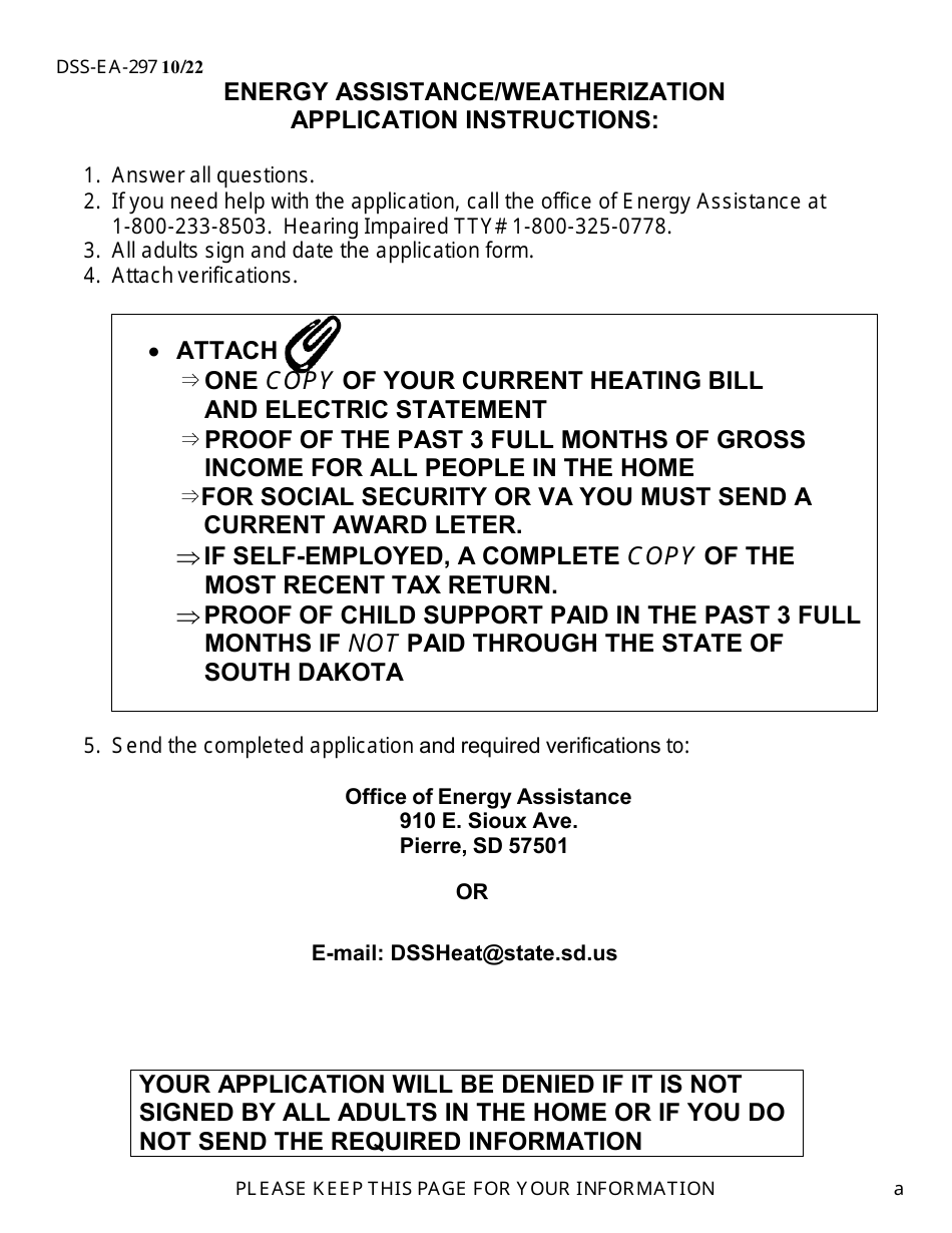 Form Dss Ea 297 Download Printable Pdf Or Fill Online Application For Energy Assistance South 5267