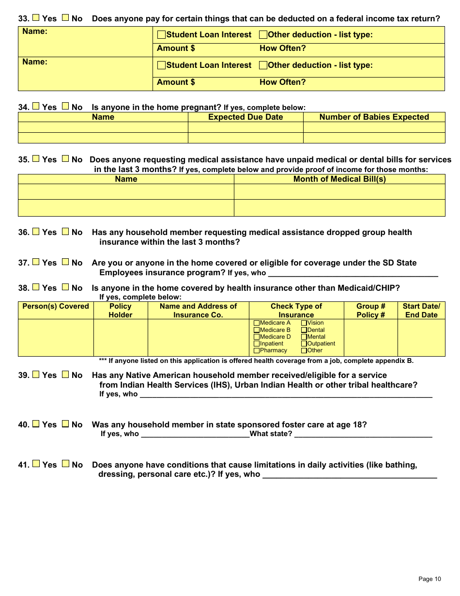 Form DSS-EA-301 Economic Assistance Application - South Dakota, Page 10