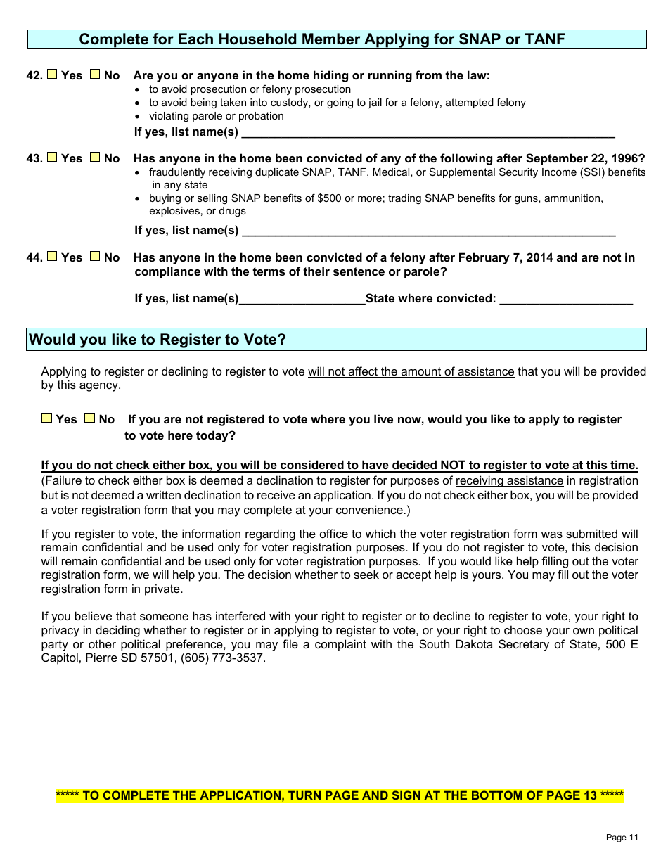 Form DSS-EA-301 Economic Assistance Application - South Dakota, Page 11