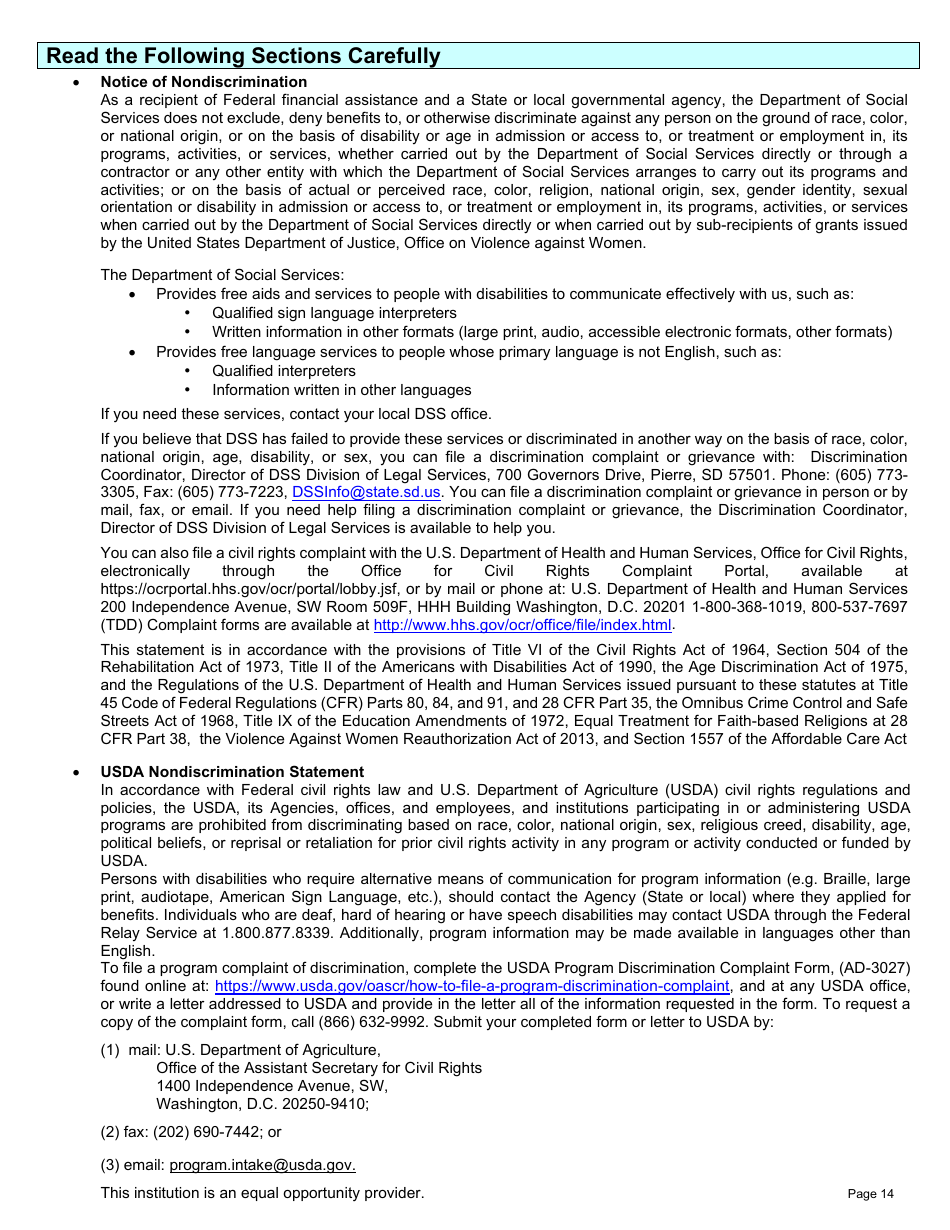 Form DSS-EA-301 Economic Assistance Application - South Dakota, Page 14