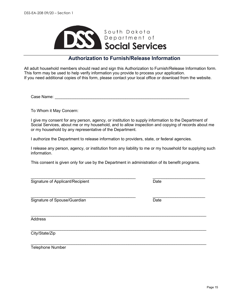 Form DSS-EA-301 Economic Assistance Application - South Dakota, Page 15