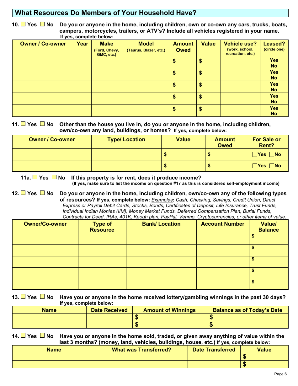Form DSS-EA-301 Economic Assistance Application - South Dakota, Page 6
