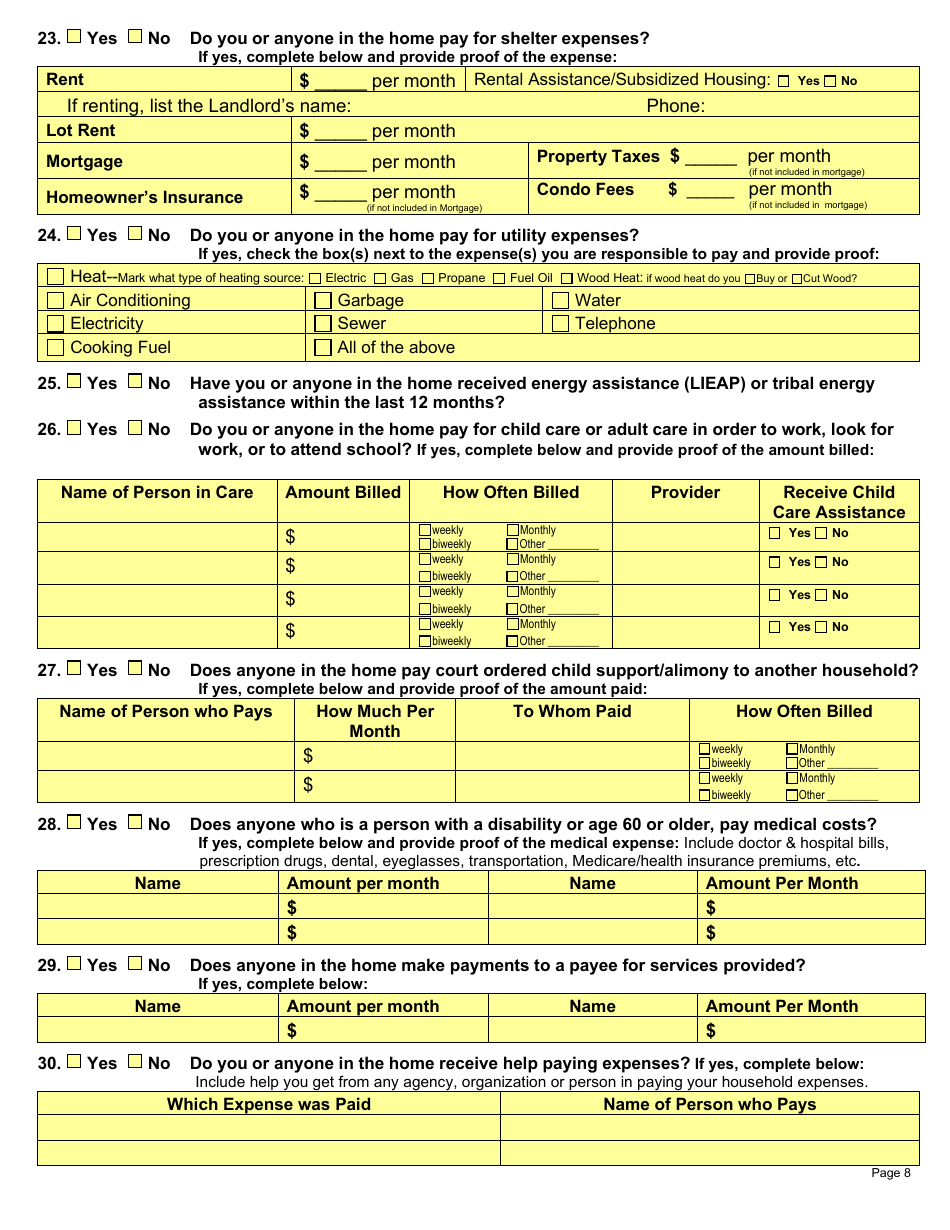 Form DSS-EA-301 Economic Assistance Application - South Dakota, Page 8
