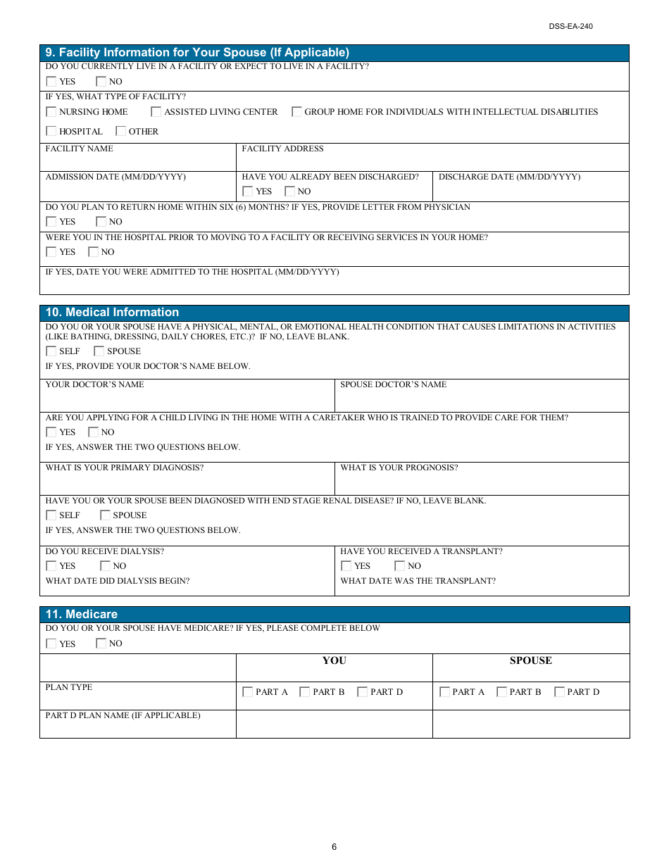 Form DSS-EA-240 Application for Resource Assessment, Long-Term Care, or Other Related Medical Assistance - South Dakota, Page 6