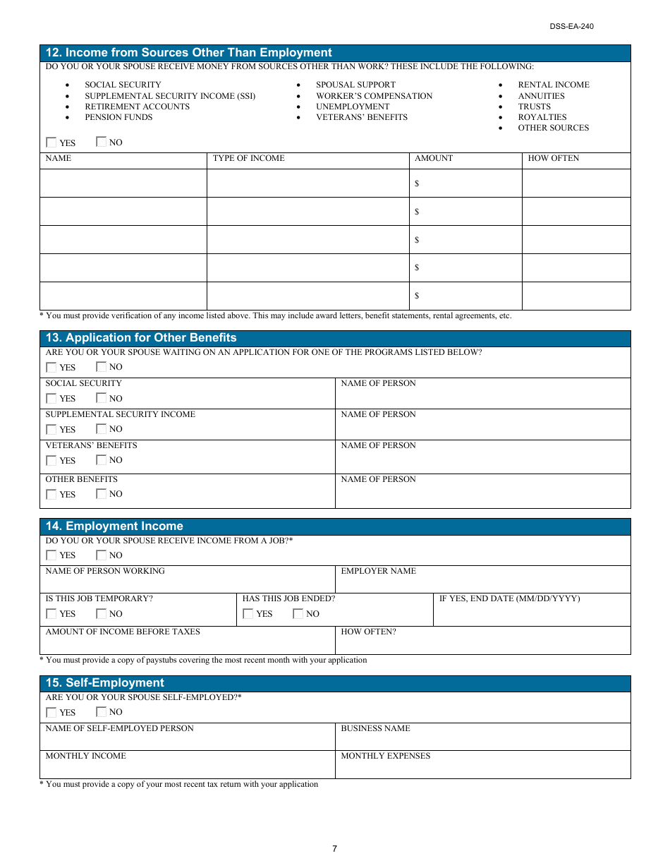 Form DSS-EA-240 Application for Resource Assessment, Long-Term Care, or Other Related Medical Assistance - South Dakota, Page 7