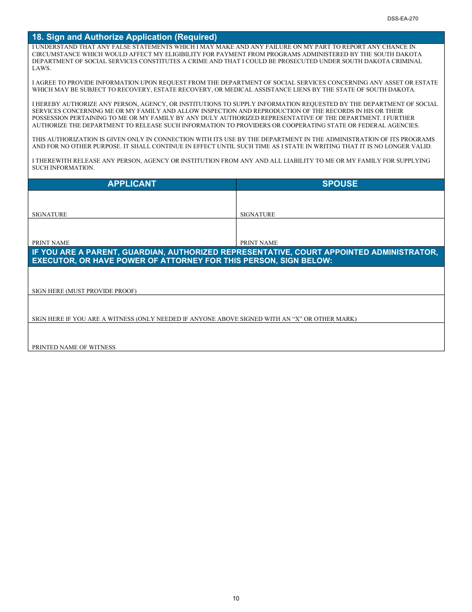 Form DSS-EA-270 Application for Medicare Savings Programs - South Dakota, Page 10