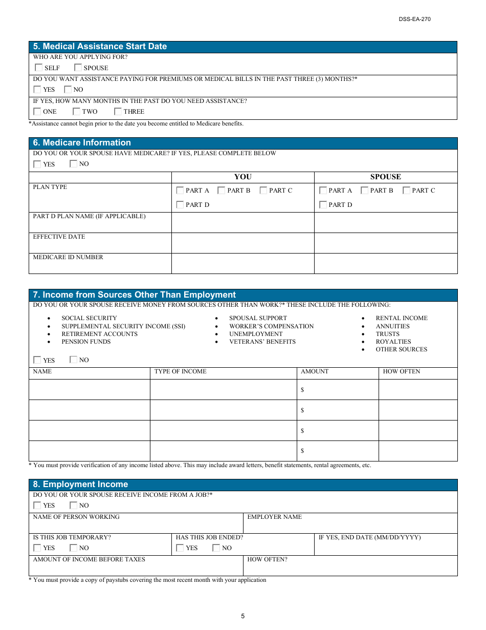 Form DSS-EA-270 Application for Medicare Savings Programs - South Dakota, Page 5