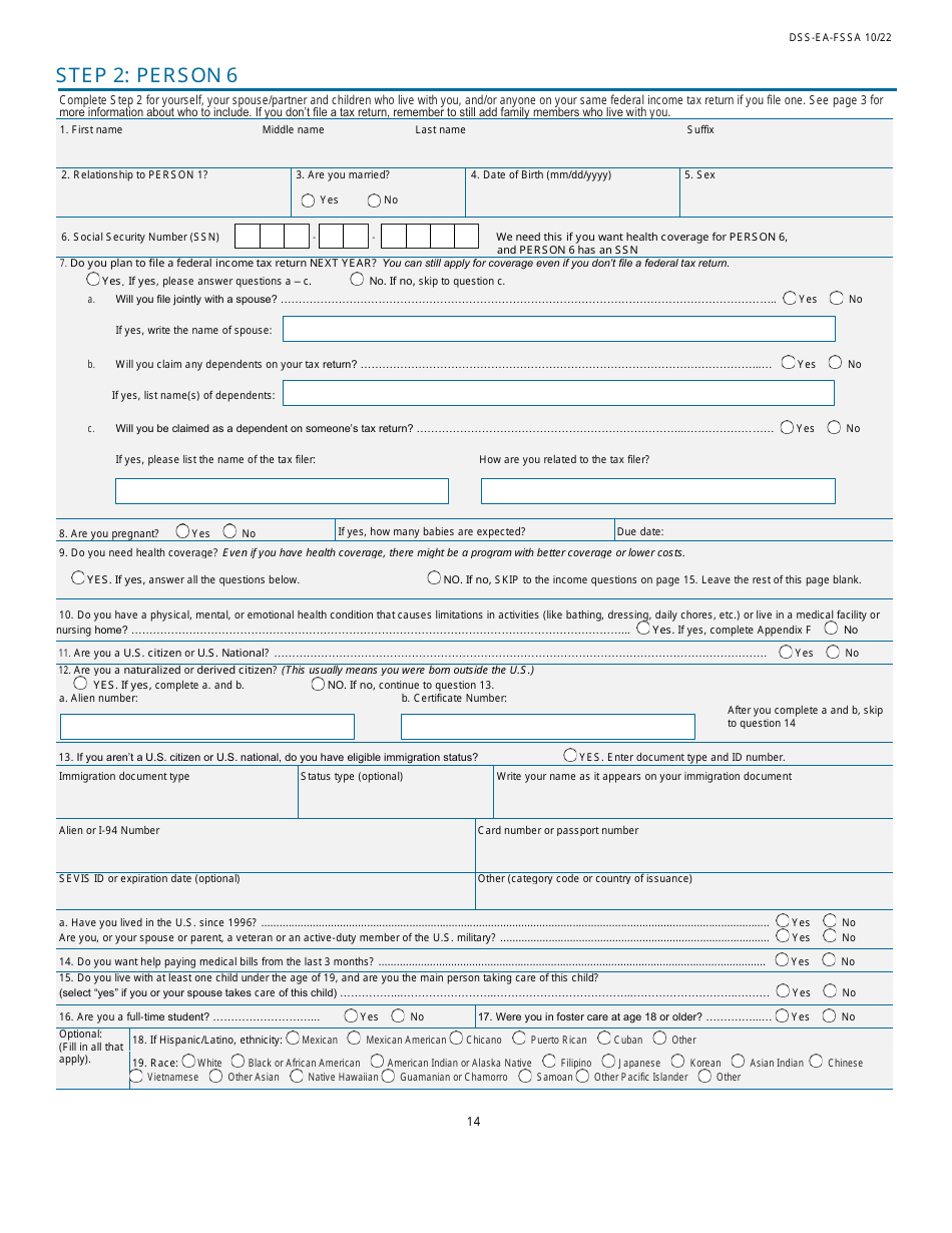 Form DSS-EA-FSSA Application for Health Coverage  Help Paying Costs - South Dakota, Page 14