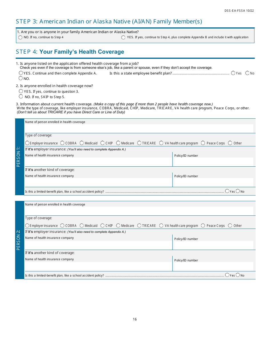 Form DSS-EA-FSSA Application for Health Coverage  Help Paying Costs - South Dakota, Page 16