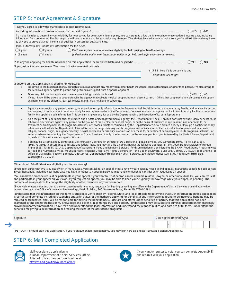 Form DSS-EA-FSSA Application for Health Coverage  Help Paying Costs - South Dakota, Page 17