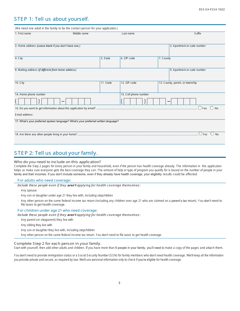 Form DSS-EA-FSSA Application for Health Coverage  Help Paying Costs - South Dakota, Page 3