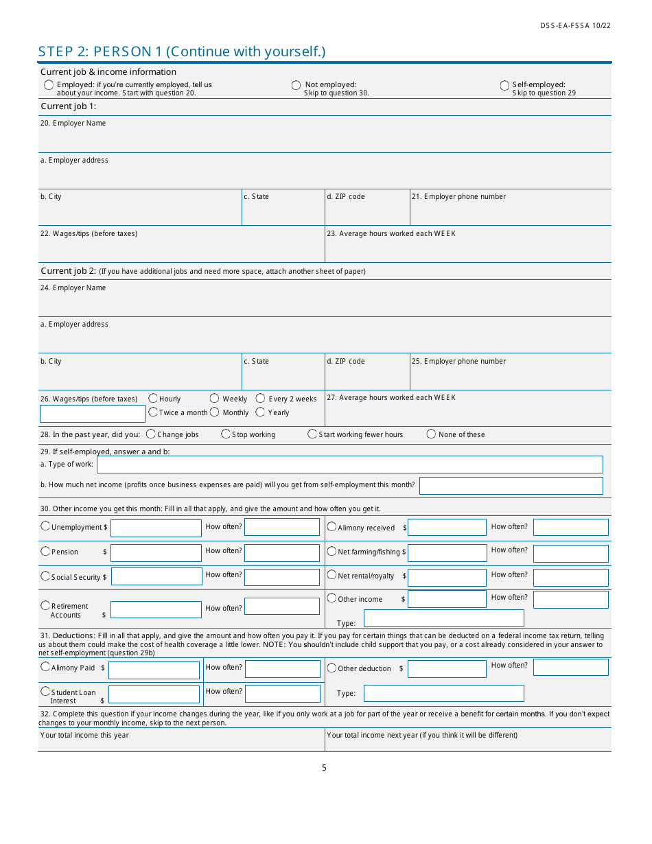 Form DSS-EA-FSSA Application for Health Coverage  Help Paying Costs - South Dakota, Page 5