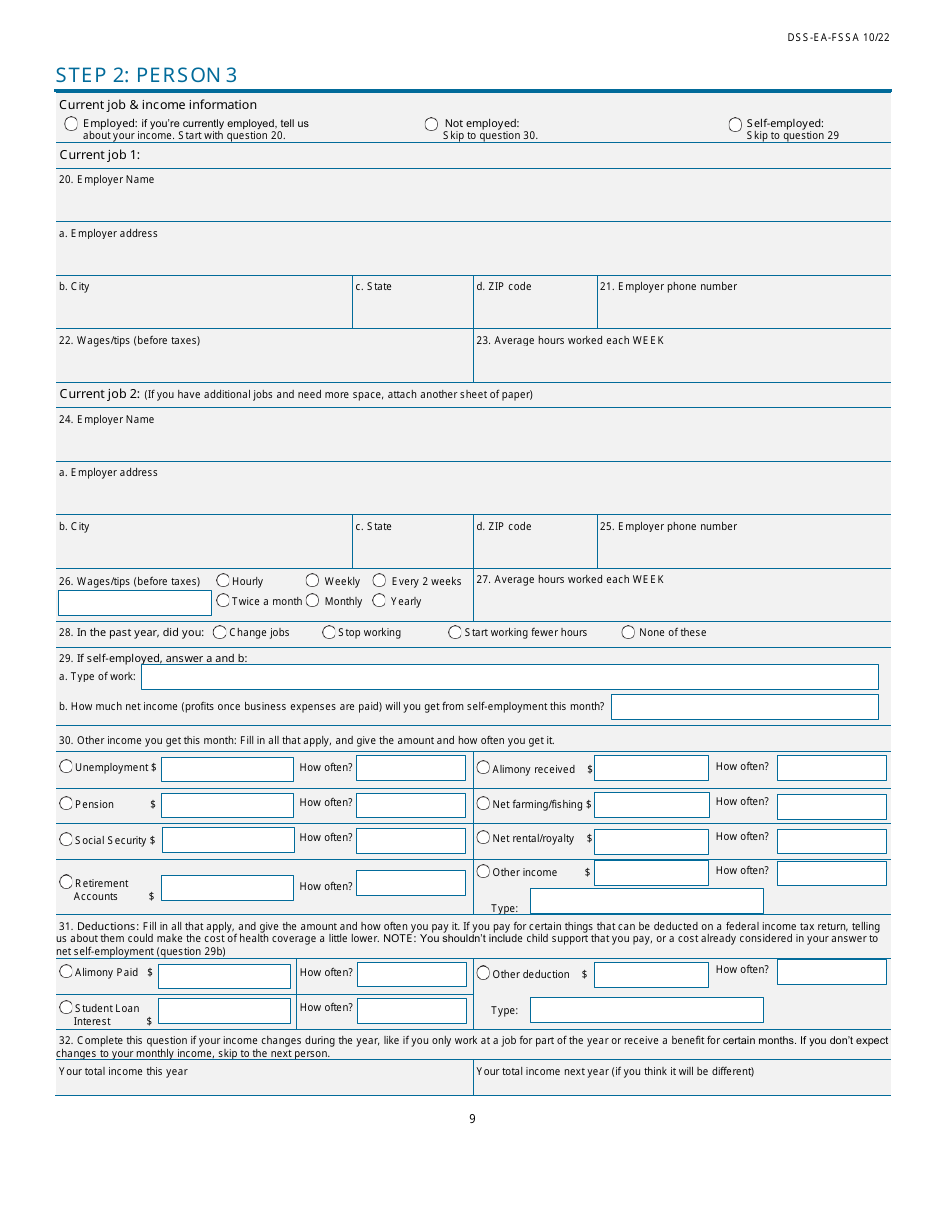 Form DSS-EA-FSSA Application for Health Coverage  Help Paying Costs - South Dakota, Page 9