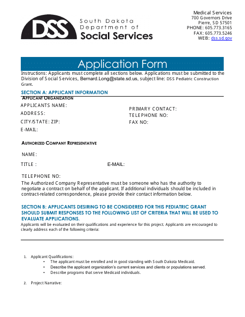 Grant Application Form - South Dakota Download Pdf