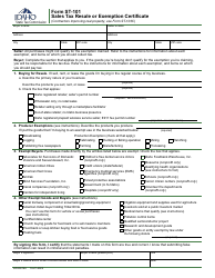 Form ST-101 Sales Tax Resale or Exemption Certificate - Idaho