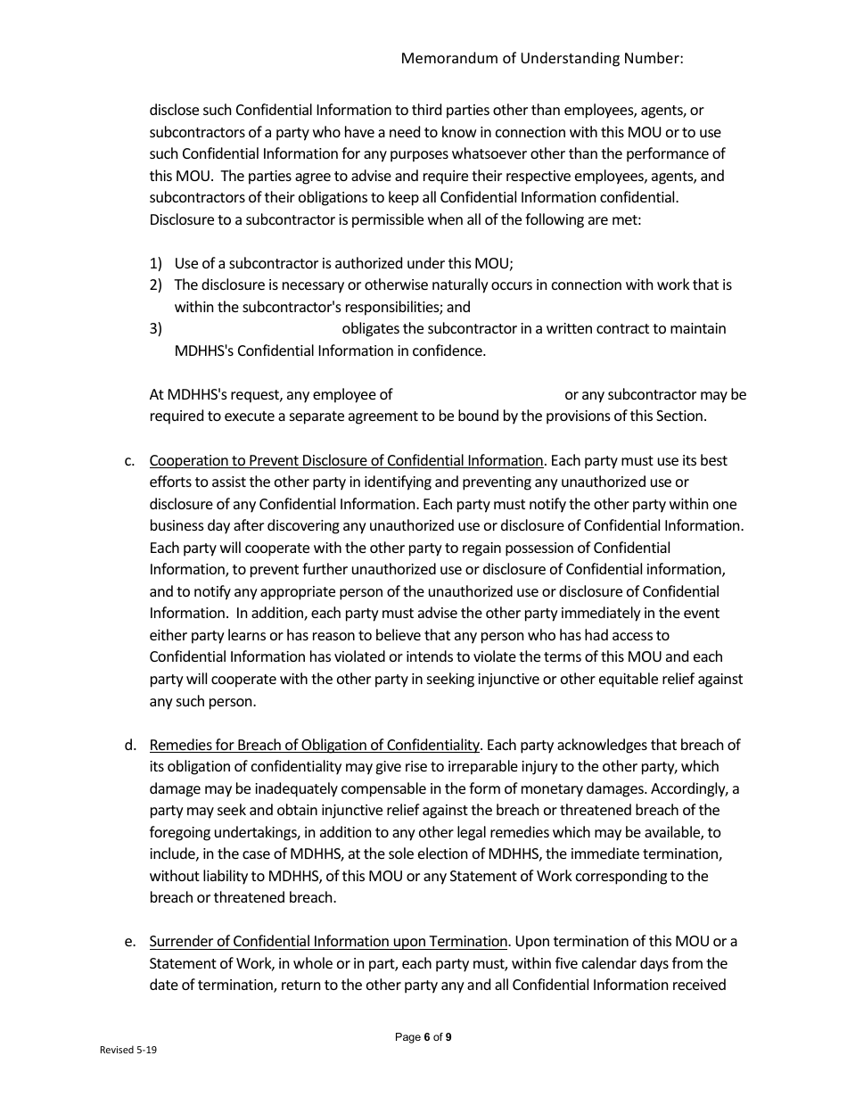 Memorandum of Understanding (Mou) - Restaurant Meal Program - Michigan, Page 6