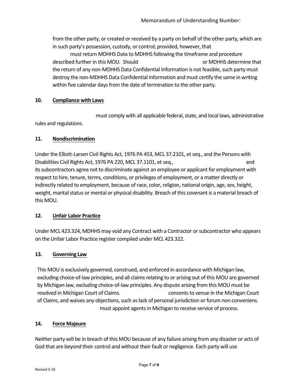 Memorandum of Understanding (Mou) - Restaurant Meal Program - Michigan, Page 7