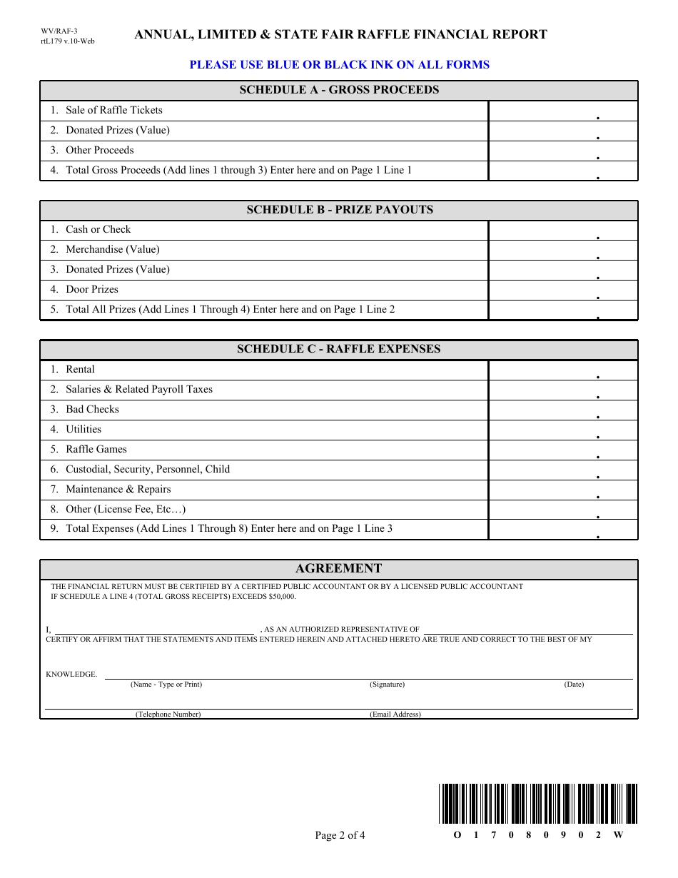 Form WV / RAF-3 Annual, Limited  State Fair Raffle Financial Report - West Virginia, Page 2