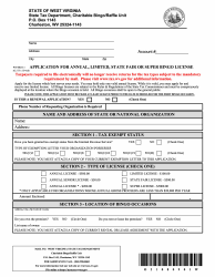 Document preview: Form WV/BGO-1 Application for Annual, Limited, State Fair or Super Bingo License - West Virginia