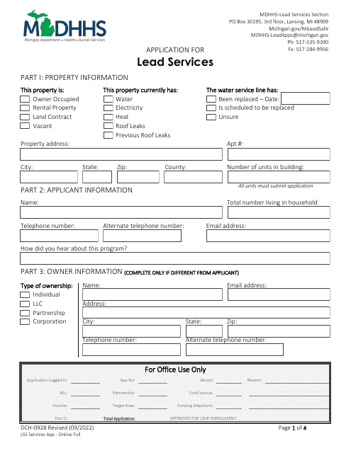 Form DCH-0928 Application for Lead Services - Michigan