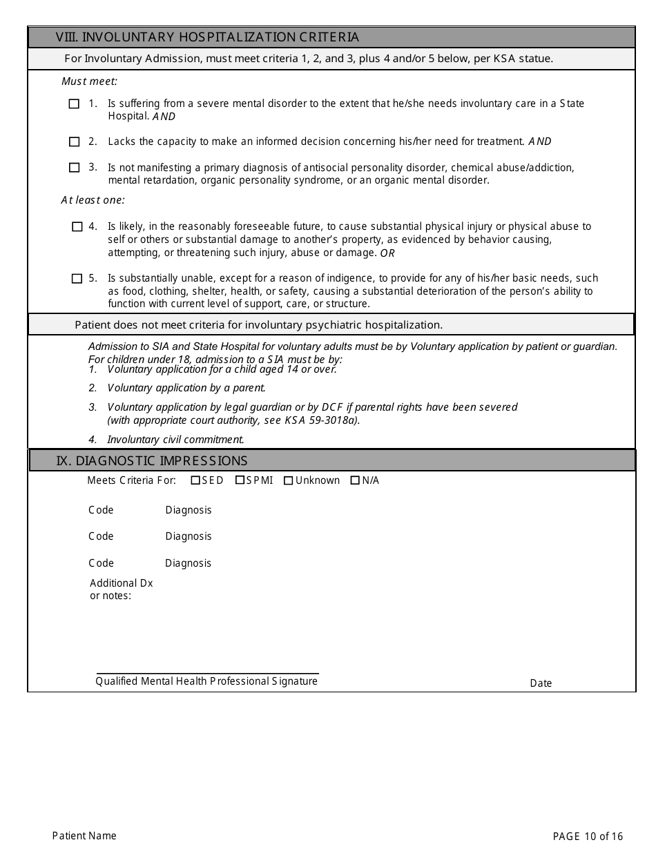 Adult Community Mental Health Center Screening Form - Kansas, Page 10