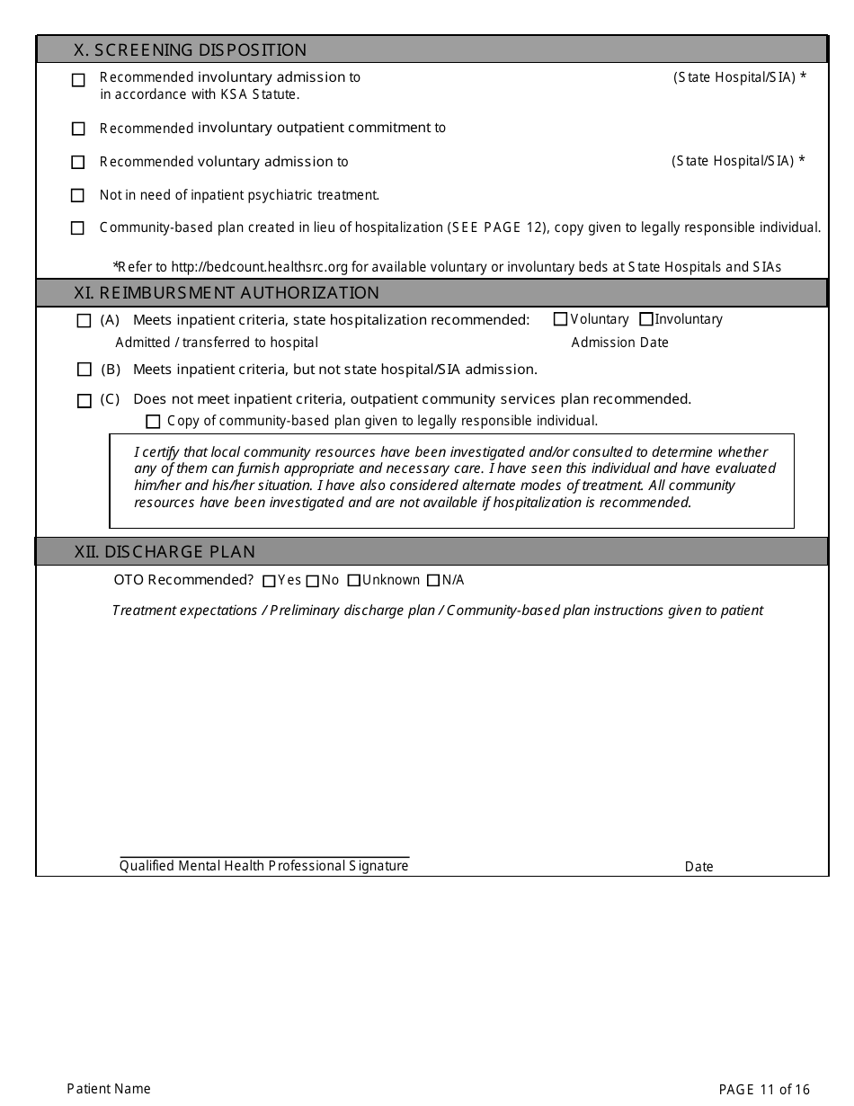 Adult Community Mental Health Center Screening Form - Kansas, Page 11