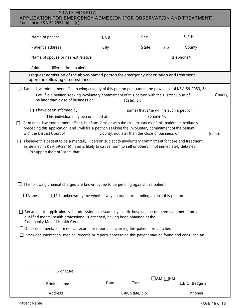 Adult Community Mental Health Center Screening Form - Kansas, Page 16
