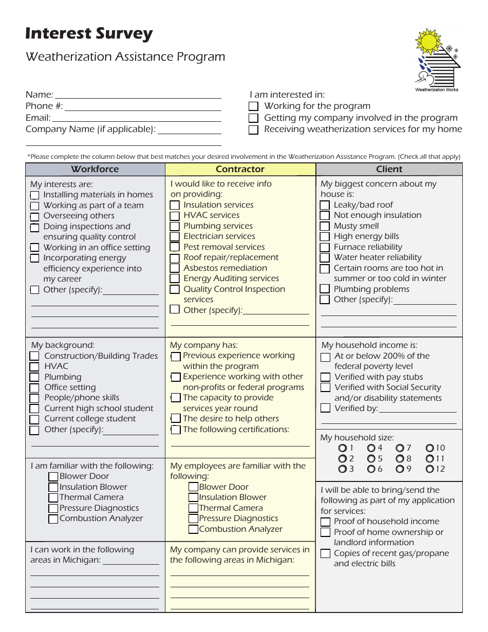 Michigan interest survey weatherization assistance program fill out