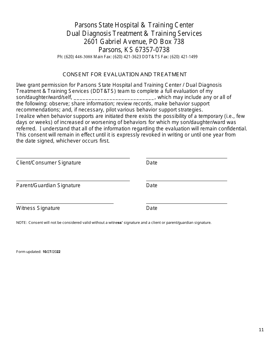 Parsons State Hospital Service Request Form - Kansas, Page 11