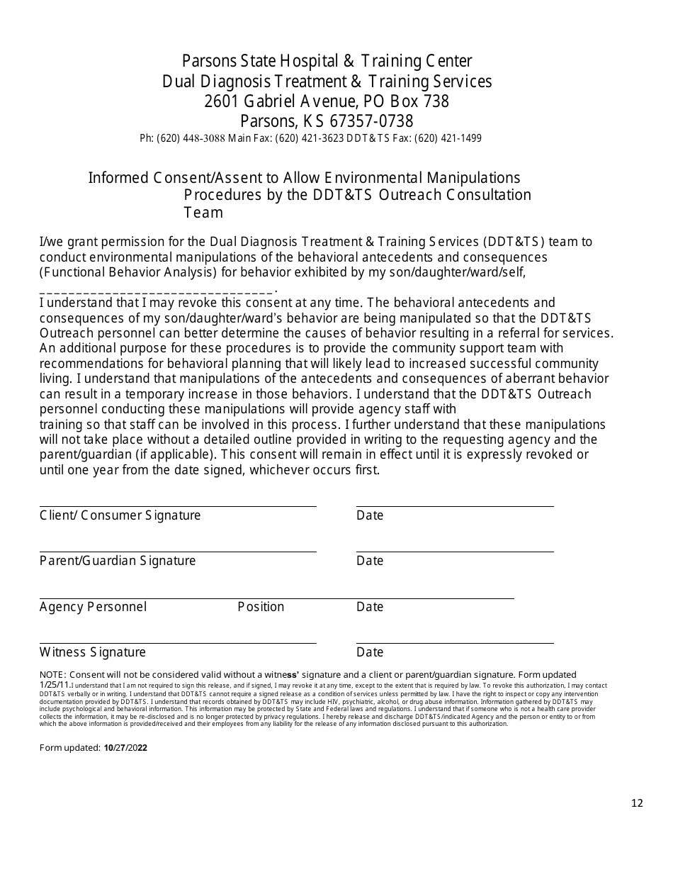 Kansas Parsons State Hospital Service Request Form Fill Out, Sign