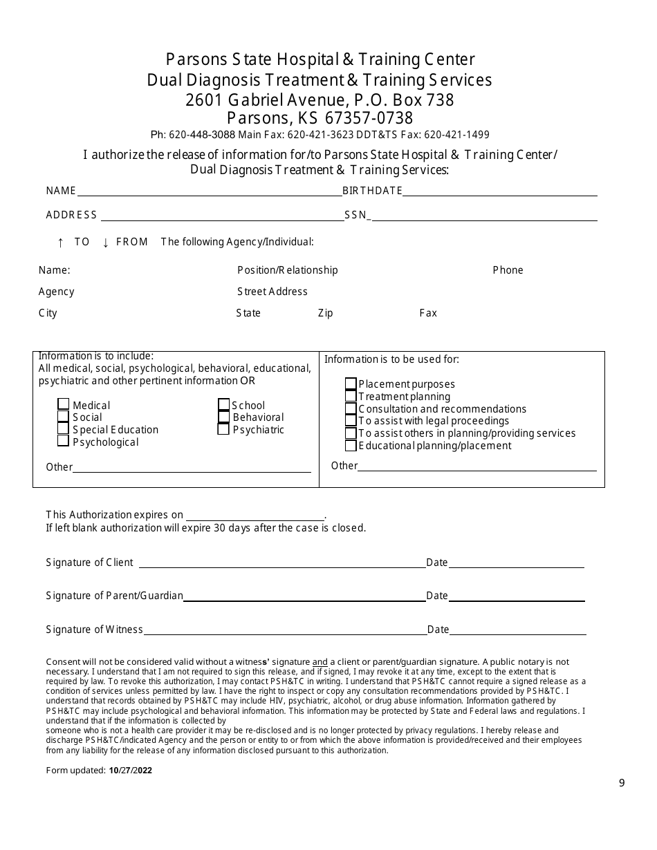 Kansas Parsons State Hospital Service Request Form Fill Out, Sign