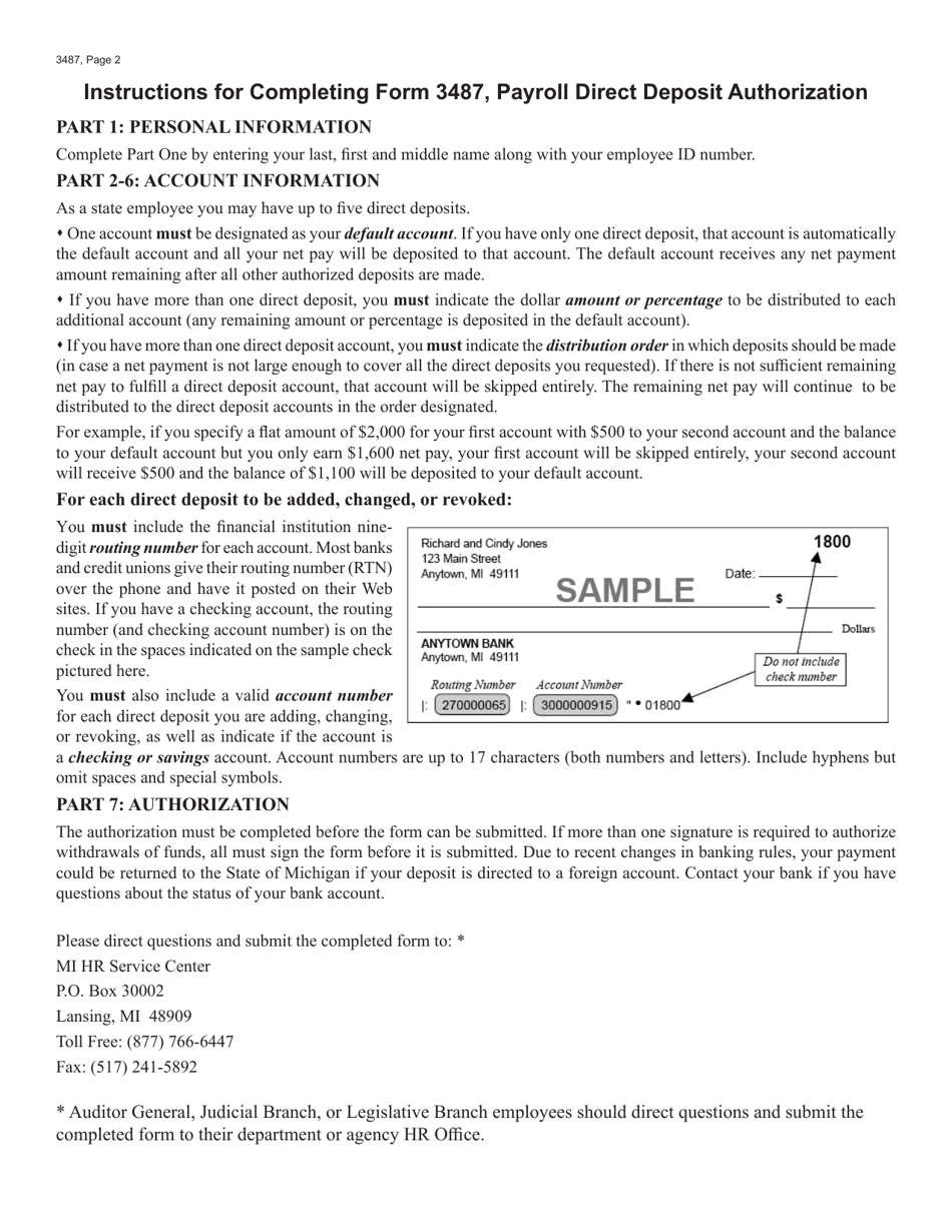 Form 3487 Fill Out, Sign Online and Download Fillable PDF, Michigan