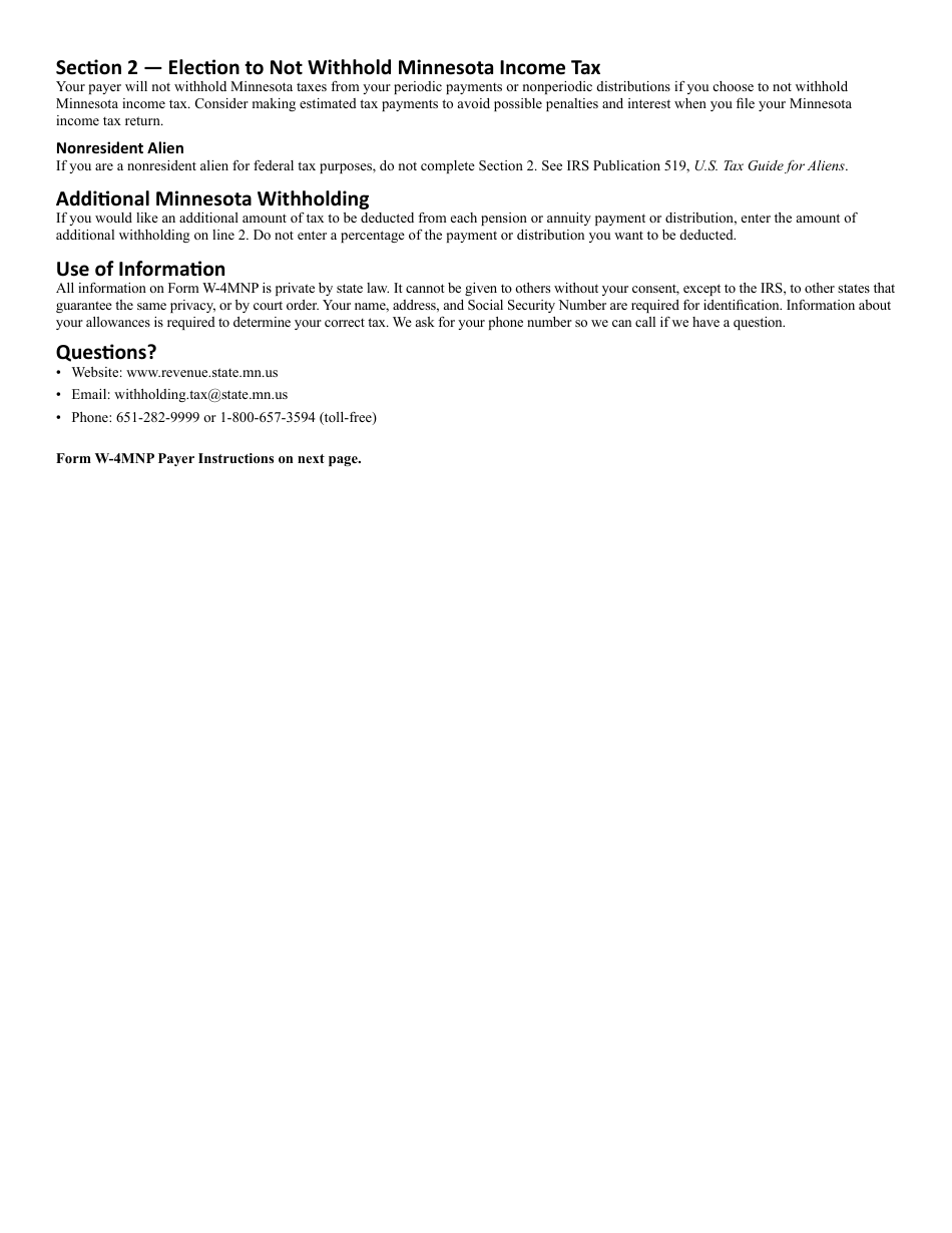 Form W-4MNP Minnesota Withholding Certificate for Pension or Annuity Payments - Pension or Annuity Recipients - Minnesota, Page 3